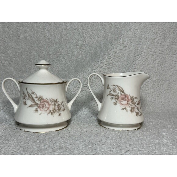 KENSINGTON USA Floral Fine China Ivory Bone Sugar Bowl And Creamer Set - Picture 2 of 7